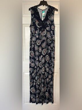 Loveappella Navy Paisley Maxi Skirt with Multicolor Accents | L | NWT